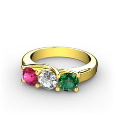 Rodolit garnet, pırlanta ve yeşil kuvars 8 ayar altın yüzük (0.5 karat)