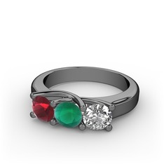 Vela Tria Yüzük - Kök yakut, kök zümrüt ve swarovski 925 ayar siyah rodyum kaplama gümüş yüzük #4mho5i