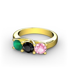 Vela Tria Yüzük - Kök zümrüt, siyah zirkon ve pembe kuvars 18 ayar altın yüzük #4r7jhm