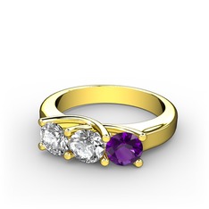 Vela Tria Yüzük - Pırlanta, swarovski ve ametist 18 ayar altın yüzük (0.5 karat) #4rx4ax