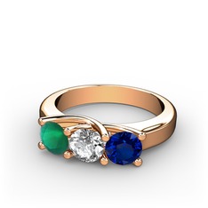 Vela Tria Yüzük - Kök zümrüt, beyaz zirkon ve lab safir 18 ayar rose altın yüzük #4tl1q