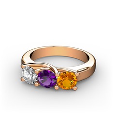 Vela Tria Yüzük - Swarovski, ametist ve sitrin 18 ayar rose altın yüzük #4w00gl