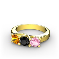Vela Tria Yüzük - Sitrin, siyah zirkon ve pembe kuvars 18 ayar altın yüzük #4x495t