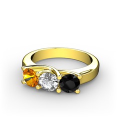 Sitrin, pırlanta ve siyah zirkon 8 ayar altın yüzük (0.5 karat)