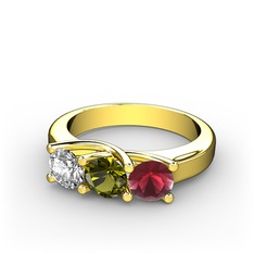 Swarovski, peridot ve kök yakut 18 ayar altın yüzük