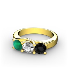Kök zümrüt, pırlanta ve siyah zirkon 8 ayar altın yüzük (0.5 karat)