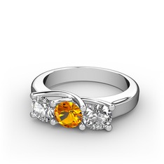 Vela Tria Yüzük - Pırlanta, sitrin ve beyaz zirkon 14 ayar beyaz altın yüzük (0.5 karat) #56nirp