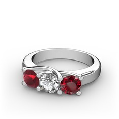 Vela Tria Yüzük - Kök yakut, swarovski ve garnet 925 ayar gümüş yüzük #57fgx2