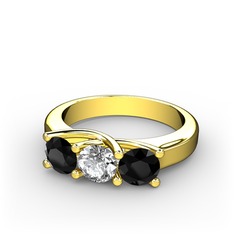 Siyah zirkon ve pırlanta 8 ayar altın yüzük (0.5 karat)
