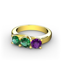 Vela Tria Yüzük - Yeşil kuvars ve ametist 925 ayar altın kaplama gümüş yüzük #5fvhtb