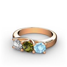 Vela Tria Yüzük - Swarovski, peridot ve akuamarin 8 ayar rose altın yüzük #5fxa7o