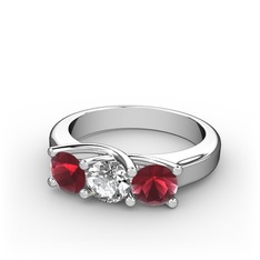 Kök yakut ve pırlanta 8 ayar beyaz altın yüzük (0.5 karat)