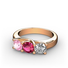 Vela Tria Yüzük - Pembe kuvars, rodolit garnet ve pırlanta 14 ayar rose altın yüzük (0.5 karat) #5g1btx