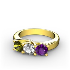 Peridot, pırlanta ve ametist 18 ayar altın yüzük (0.5 karat)