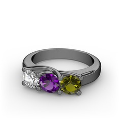 Vela Tria Yüzük - Swarovski, ametist ve peridot 925 ayar siyah rodyum kaplama gümüş yüzük #5l5aui