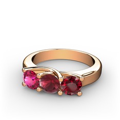 Vela Tria Yüzük - Rodolit garnet, kök yakut ve garnet 8 ayar rose altın yüzük #5pvb48