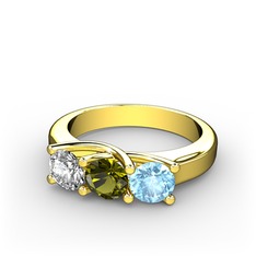 Vela Tria Yüzük - Swarovski, peridot ve akuamarin 18 ayar altın yüzük #5t5skt
