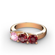 Vela Tria Yüzük - Pembe kuvars ve garnet 925 ayar rose altın kaplama gümüş yüzük #5zhvvc
