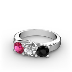 Rodolit garnet, swarovski ve siyah zirkon 18 ayar beyaz altın yüzük