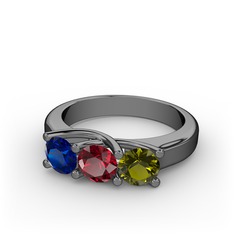 Vela Tria Yüzük - Lab safir, garnet ve peridot 925 ayar siyah rodyum kaplama gümüş yüzük #6n9jbw
