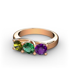 Vela Tria Yüzük - Peridot, yeşil kuvars ve ametist 925 ayar rose altın kaplama gümüş yüzük #6skevg