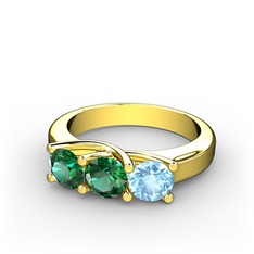 Vela Tria Yüzük - Yeşil kuvars ve akuamarin 8 ayar altın yüzük #6tn3i1
