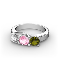 Pırlanta, pembe kuvars ve peridot 8 ayar beyaz altın yüzük (0.5 karat)