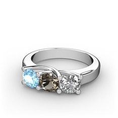 Vela Tria Yüzük - Akuamarin, dumanlı kuvars ve pırlanta 8 ayar beyaz altın yüzük (0.5 karat) #6wpiyf