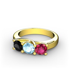 Vela Tria Yüzük - Siyah zirkon, akuamarin ve rodolit garnet 18 ayar altın yüzük #702zmf