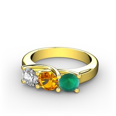 Vela Tria Yüzük - Pırlanta, sitrin ve kök zümrüt 14 ayar altın yüzük (0.5 karat) #75l4zs