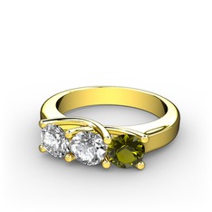 Vela Tria Yüzük - Swarovski, beyaz zirkon ve peridot 18 ayar altın yüzük #790no4