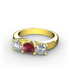 Vela Tria Yüzük - Pırlanta, kök yakut ve swarovski 18 ayar altın yüzük (0.5 karat) #7b91qg