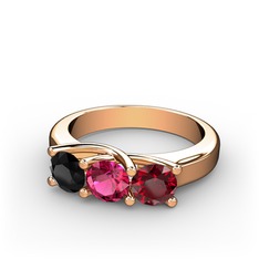 Vela Tria Yüzük - Siyah zirkon, rodolit garnet ve garnet 18 ayar rose altın yüzük #7f19gg