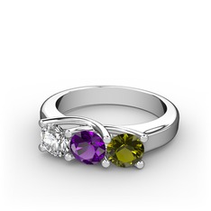 Vela Tria Yüzük - Swarovski, ametist ve peridot 18 ayar beyaz altın yüzük #7hepso