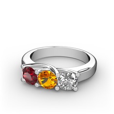 Garnet, sitrin ve pırlanta 18 ayar beyaz altın yüzük (0.5 karat)