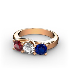 Garnet, beyaz zirkon ve lab safir 14 ayar rose altın yüzük