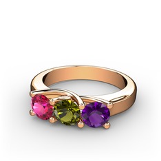Rodolit garnet, peridot ve ametist 8 ayar rose altın yüzük