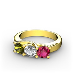 Peridot, swarovski ve rodolit garnet 18 ayar altın yüzük