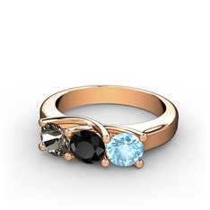 Vela Tria Yüzük - Dumanlı kuvars, siyah zirkon ve akuamarin 8 ayar rose altın yüzük #7z30vj
