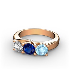 Vela Tria Yüzük - Swarovski, lab safir ve akuamarin 8 ayar rose altın yüzük #89o9t0