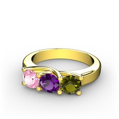 Pembe kuvars, ametist ve peridot 18 ayar altın yüzük