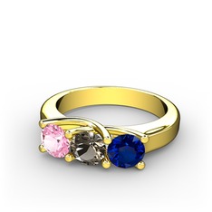 Vela Tria Yüzük - Pembe kuvars, dumanlı kuvars ve lab safir 925 ayar altın kaplama gümüş yüzük #8vcce1
