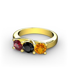 Garnet, siyah zirkon ve sitrin 14 ayar altın yüzük