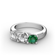 Vela Tria Yüzük - Swarovski, pırlanta ve yeşil kuvars 18 ayar beyaz altın yüzük (0.5 karat) #9almru