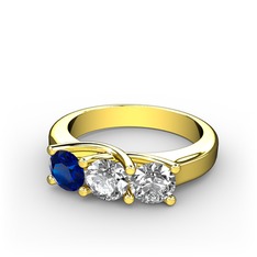 Lab safir, beyaz zirkon ve swarovski 8 ayar altın yüzük