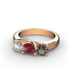 Vela Tria Yüzük - Beyaz zirkon, kök yakut ve dumanlı kuvars 14 ayar rose altın yüzük #9okgdh