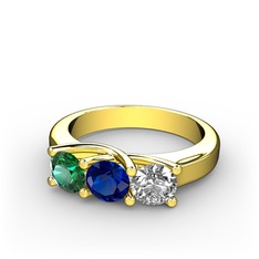Vela Tria Yüzük - Yeşil kuvars, lab safir ve pırlanta 925 ayar altın kaplama gümüş yüzük (0.5 karat) #9suuao