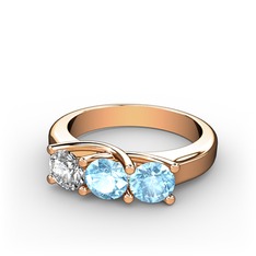 Swarovski ve akuamarin 14 ayar rose altın yüzük