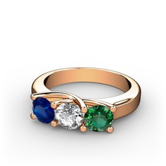 Vela Tria Yüzük - Lab safir, beyaz zirkon ve yeşil kuvars 18 ayar rose altın yüzük #a250y0