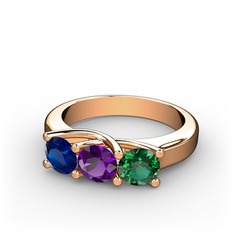 Lab safir, ametist ve yeşil kuvars 14 ayar rose altın yüzük